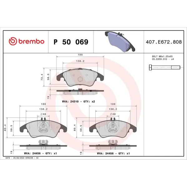 Set placute frana disc BREMBO P 50 069