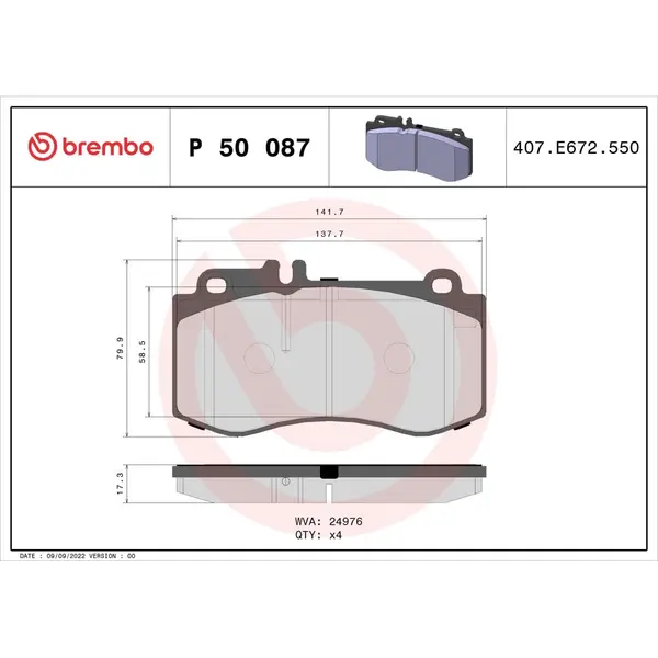 Set placute frana disc BREMBO P 50 087