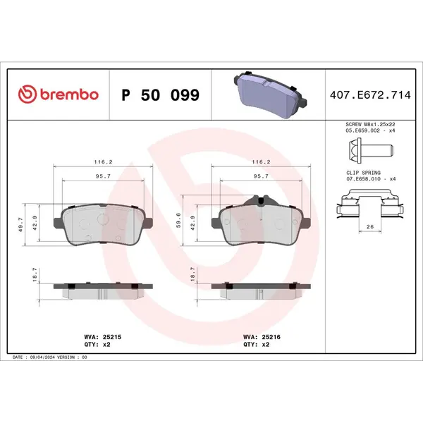 Set placute frana disc BREMBO P 50 099