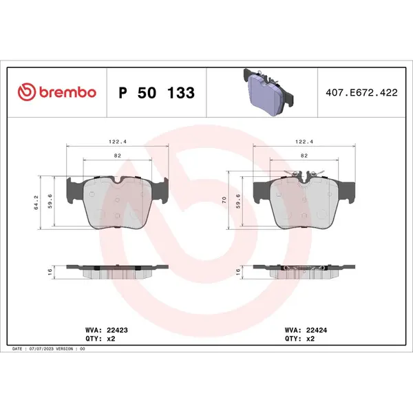 Set placute frana disc BREMBO P 50 133
