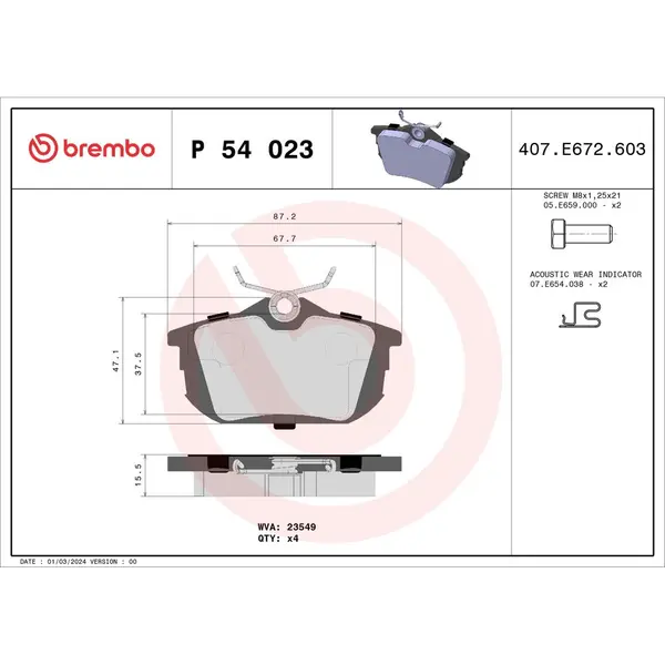 Set placute frana disc BREMBO P 54 023