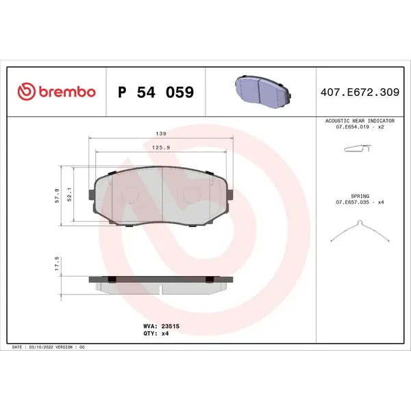 Set placute frana disc BREMBO P 54 059