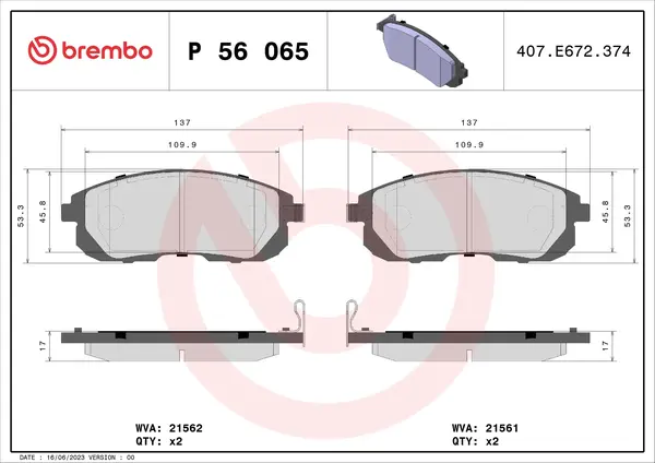 Set placute frana disc BREMBO P 56 065