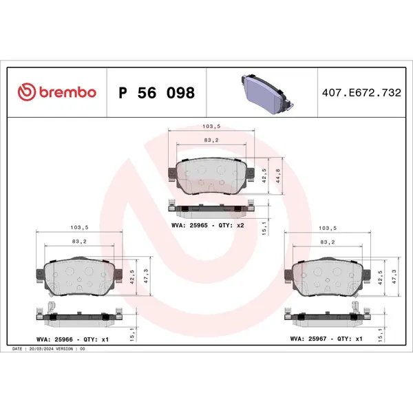 Set placute frana disc BREMBO P 56 098
