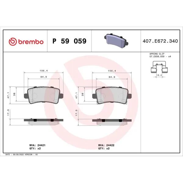 Set placute frana disc BREMBO P 59 059