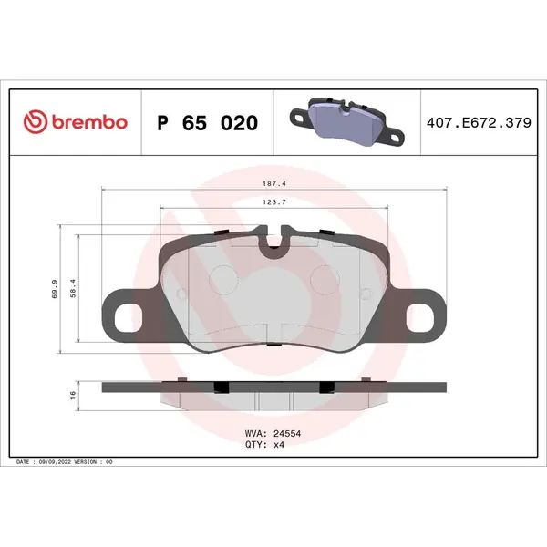 Set placute frana disc BREMBO P 65 020