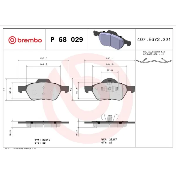 Set placute frana disc BREMBO P 68 029