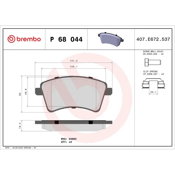 Set placute frana disc BREMBO P 68 044