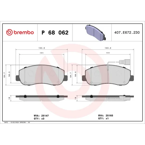 Set placute frana disc BREMBO P 68 062
