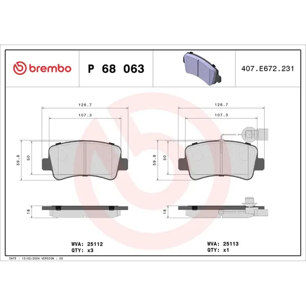 Set placute frana disc BREMBO P 68 063