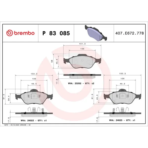 Set placute frana disc BREMBO P 83 085
