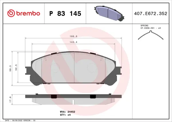 Set placute frana disc BREMBO P 83 145
