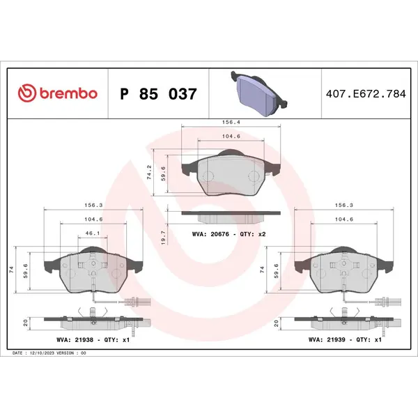 Set placute frana disc BREMBO P 85 037