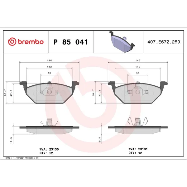 Set placute frana disc BREMBO P 85 041