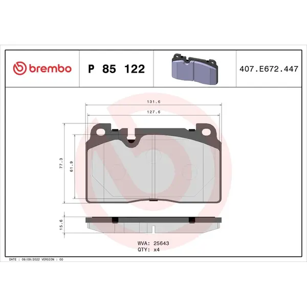Set placute frana disc BREMBO P 85 122