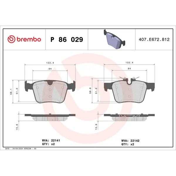 Set placute frana disc BREMBO P 86 029