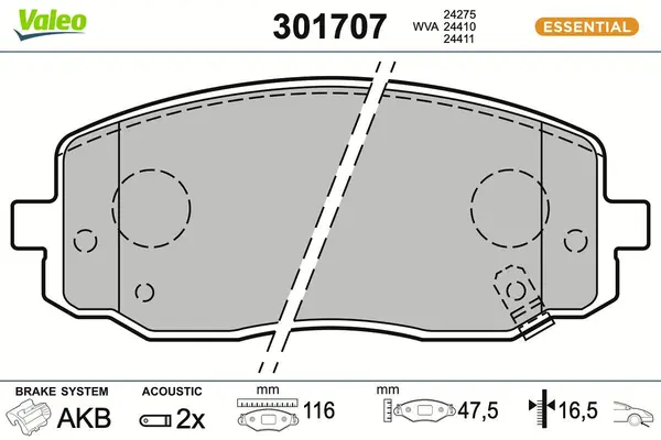 set placute frana,frana disc VALEO ESSENTIAL 301707
