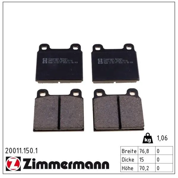 set placute frana,frana disc ZIMMERMANN 20011.150.1