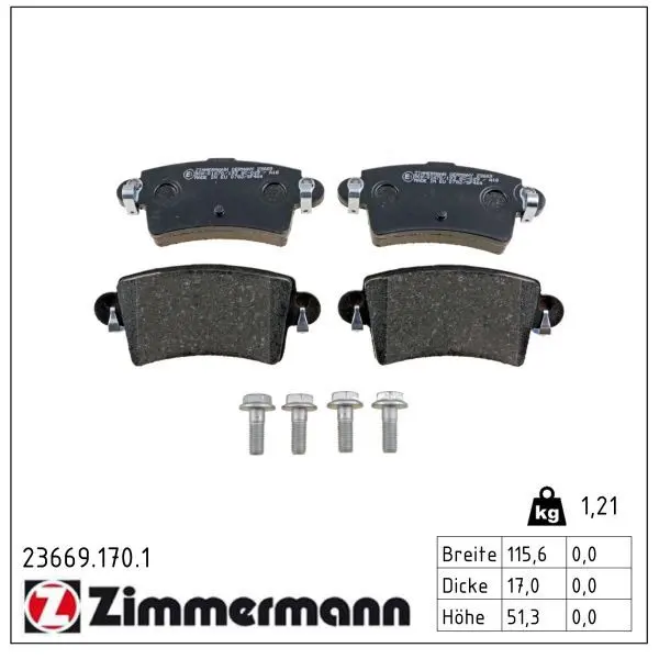 set placute frana,frana disc ZIMMERMANN 23669.170.1