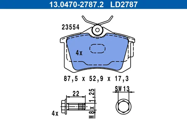 Set placute frana spate ATE ceramic 13.0470-2787.2 Audi, VW, Skoda, Seat, Ford, Renault, Peugeot