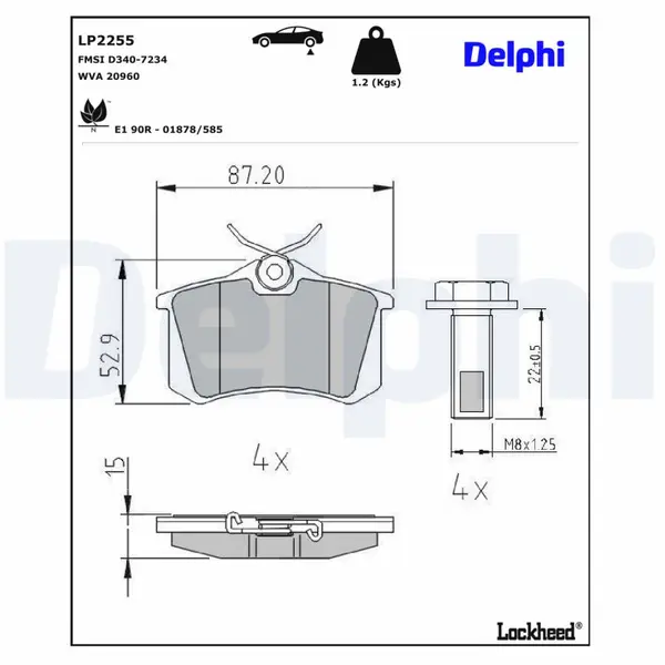 Set placute frana spate Delphi LP2255 Audi, VW, Skoda, Seat, Ford, Renault, Peugeot