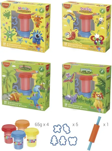 Set plastilina Keyroad , 4 borcanaE e x 65 g, accesorii incluse,diverse tematici
