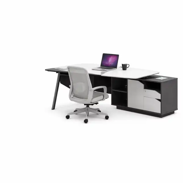 Set Platinia & Calvena - Birou cu dulap lateral,picioare metalice si Scaun de birou ergonomic cu functie de înclinare