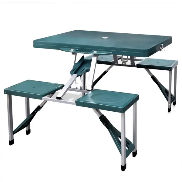 Set pliabil camping cu masa si 4 scaune din aluminiu usor, verde