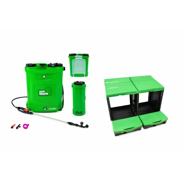 Set Pompa de stropit cu acumulator, capacitate 12 litri + Cuibar pentru gaini, 2 compartimente: 2 posture, Micul Fermier