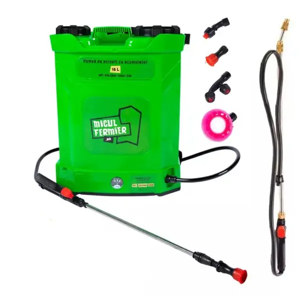 Set Pompa de stropit cu acumulator Micul Fermier 16L + Lance telescopica stropit pomi 2.7m, Vermorel electric