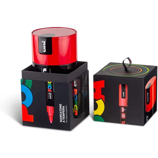 Set Posca 13 markere cu 3 tipuri de varfuri in cutie metalica rotunda