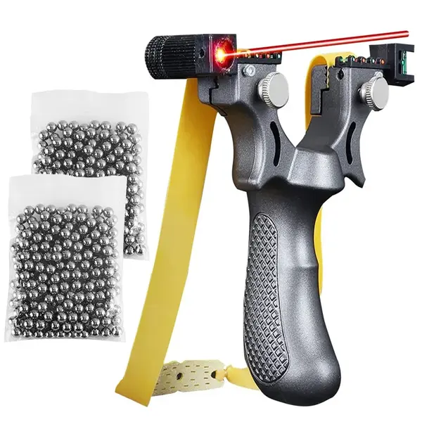 Set prastie cu laser DEPOX , Sling King, plastic, 11.5 cm, cu boloboc, argintiu si 200 bile metalice 7 mm
