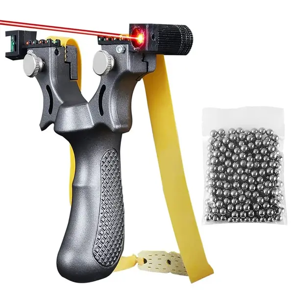 Set prastie laser DEPOX , Sling King, plastic, 11.5 cm, boloboc, argintiu si 100 bile de 6 mm