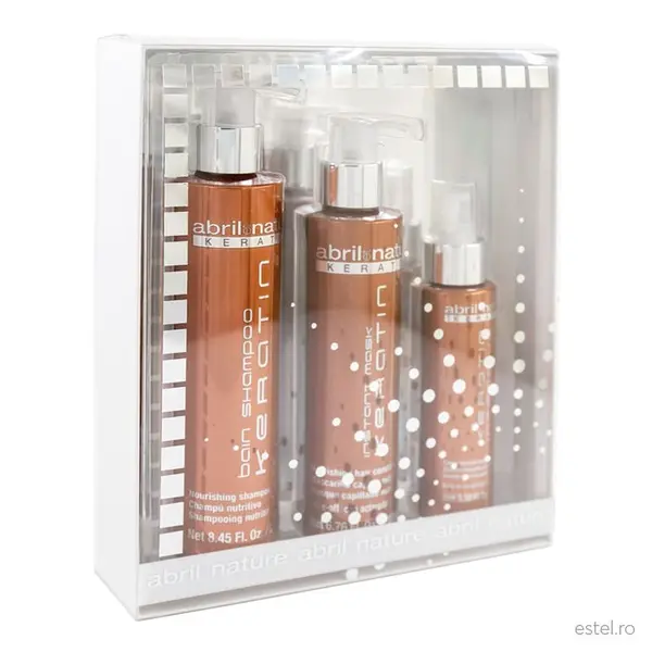 Set produse ingrijire cu keratina pentru par degradat Keratin Abril et Nature (Sampon 250 ml, Masca 200 ml, Ser 100 ml)