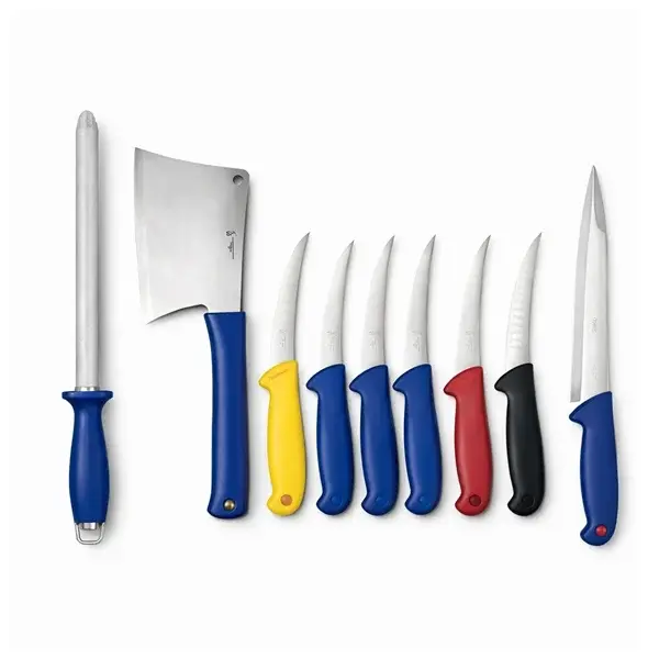 Set profesional macelarie 8 piese, DEPOX , cutite din otel inoxidabil cu carbon, pentru dezosare si filetare, multicolor