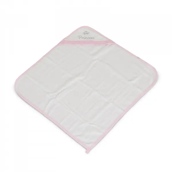 Set prosop cu gluga pentru bebelusi Cangaroo Cute Princess Pink si manusa de baie din bumbac absorbant,dimensiune 75x75 cm,recomandat de la nastere