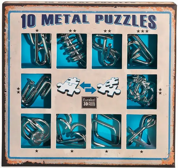 Set puzzle-uri de logica metalice Eureka - 10 Metal Puzzles Set, albastru