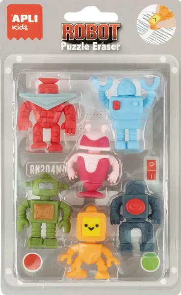Set radieră puzzle Apli Kids - Roboți, 6 buc