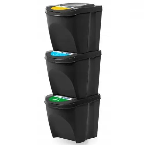 Set Recipiente plastic Noveen pentru reciclare selectiva, 3 x 25L, Negru