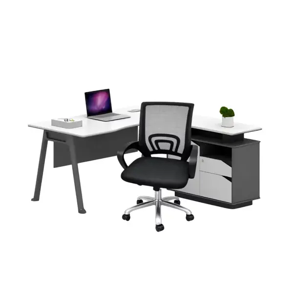 Set Reflection & FlexiPro - Birou cu dulap lateral ,picioare metalice si Scaun de birou ergonomic cu spatar mesh