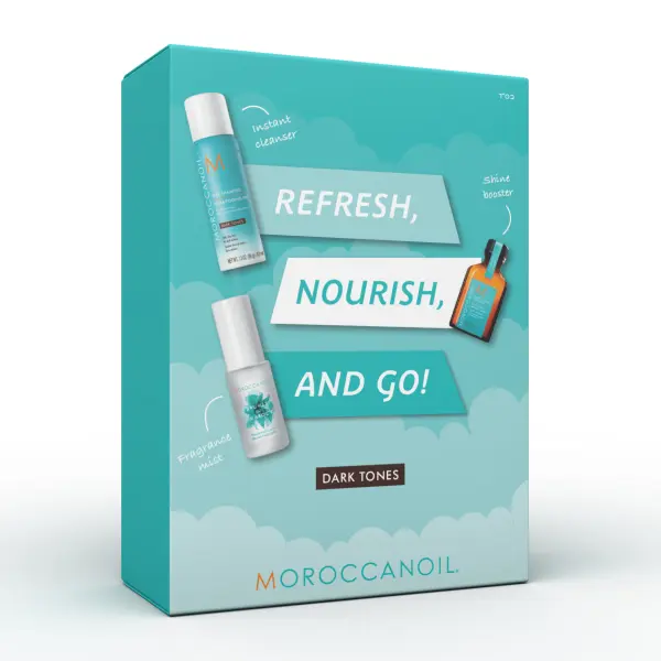 Set revitalizare par Moroccanoil Refresh Nourish & Go Dark Tones 65+25+30ml