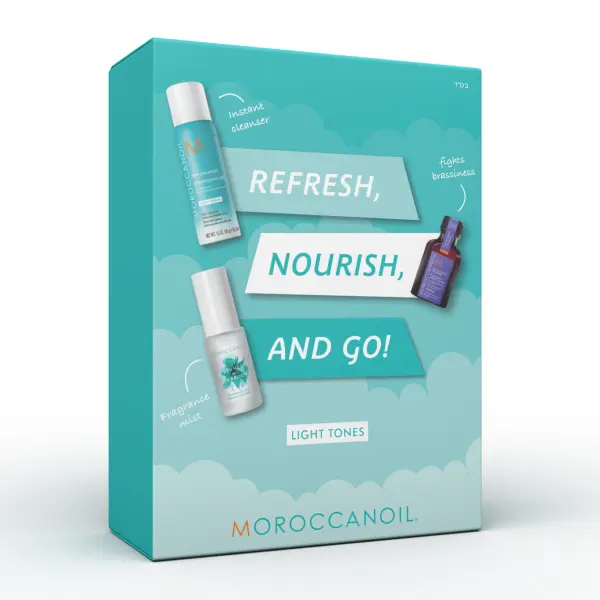 Set revitalizare par Moroccanoil Refresh Nourish & Go Light Tones 65+25+30ml