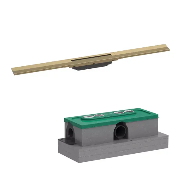 Set rigola liniara de dus cu gratar din inox 800 mm, bronz periat, corp de baza pentru instalare inclus, Hansgrohe RainDrain Flex