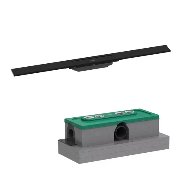 Set rigola liniara de dus cu gratar din inox 800 mm, negru mat, corp de baza pentru instalare inclus, Hansgrohe RainDrain Flex