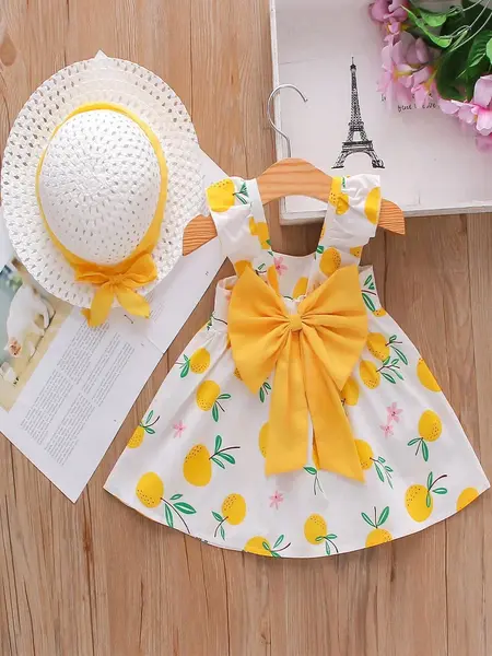 Set rochie cu pălărie DARIA - galben / 12-18luni