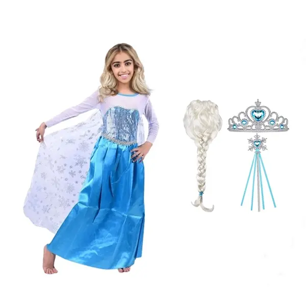 Set rochie si accesorii Elsa Frozen, 5-7 ani, Albastru, Halloween