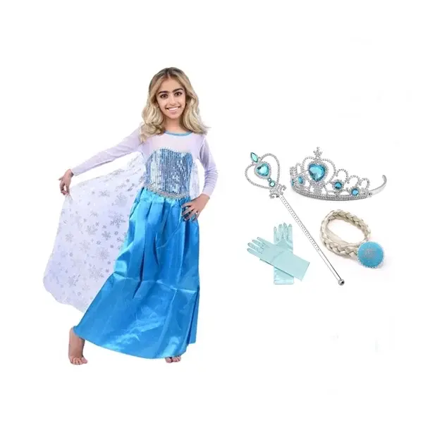 Set rochie si patru accesorii Elsa Frozen, 7-9 ani, Carnaval