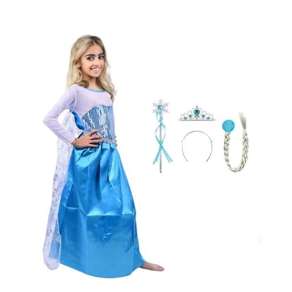 Set rochie si trei accesorii Elsa Frozen, 5-7 ani, Carnaval