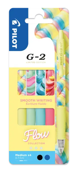 Set rollere cu gel Pilot G2 Flow 0.7 mm cu click 4 culori Set rollere cu gel Pilot G2 Flow 0.7 mm cu click 4 culori