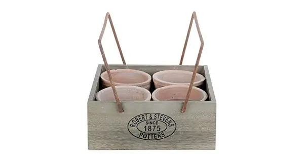 Set rustic 4 ghivece in lada de lemn cu maner Esschert Design Olanda, 20x21,5x8 cm